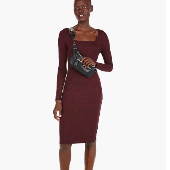 Express Ribbed Square Neck Sheath Dress - Picture 3 of 9